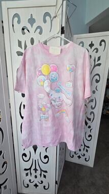 Sanrio Cinnamoroll Balloon Graphic Tee Pink Tie Dye Shirt XL Cotton Cute nwot